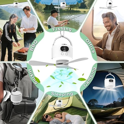Miniatura 5 de Ventilador de techo portátil inalámbrico con control remoto, diseño de 3 cuchillas, funciona con batería de 10040 mAh, ventilador colgante