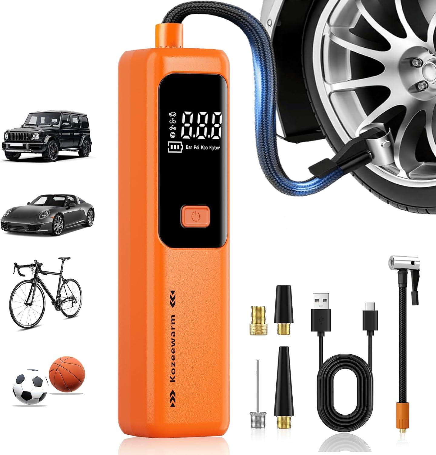 Tire Inflator Portable Air Compressor - ZGWATO Tire Air Pump with Digital Pressure Gauge, Auto Shut Off, 3X Faster Inflation, Cordless Tire Inflator for Car, Motorcycle, Bike, Bicycle and Ball, Orange