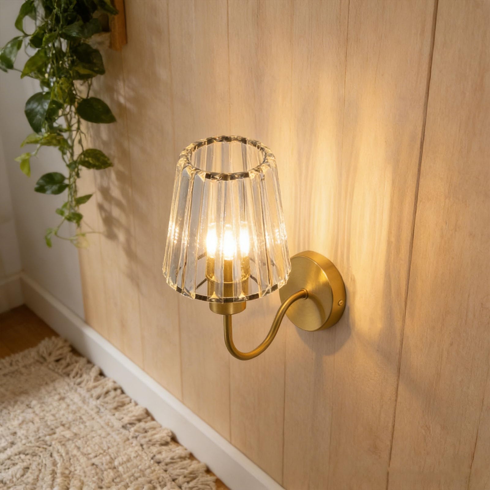 Wakects Aplique de Cristal, Elegante Pantalla de Cristal con Base de Aleación de Aluminio para Dormitorio y Pasillo