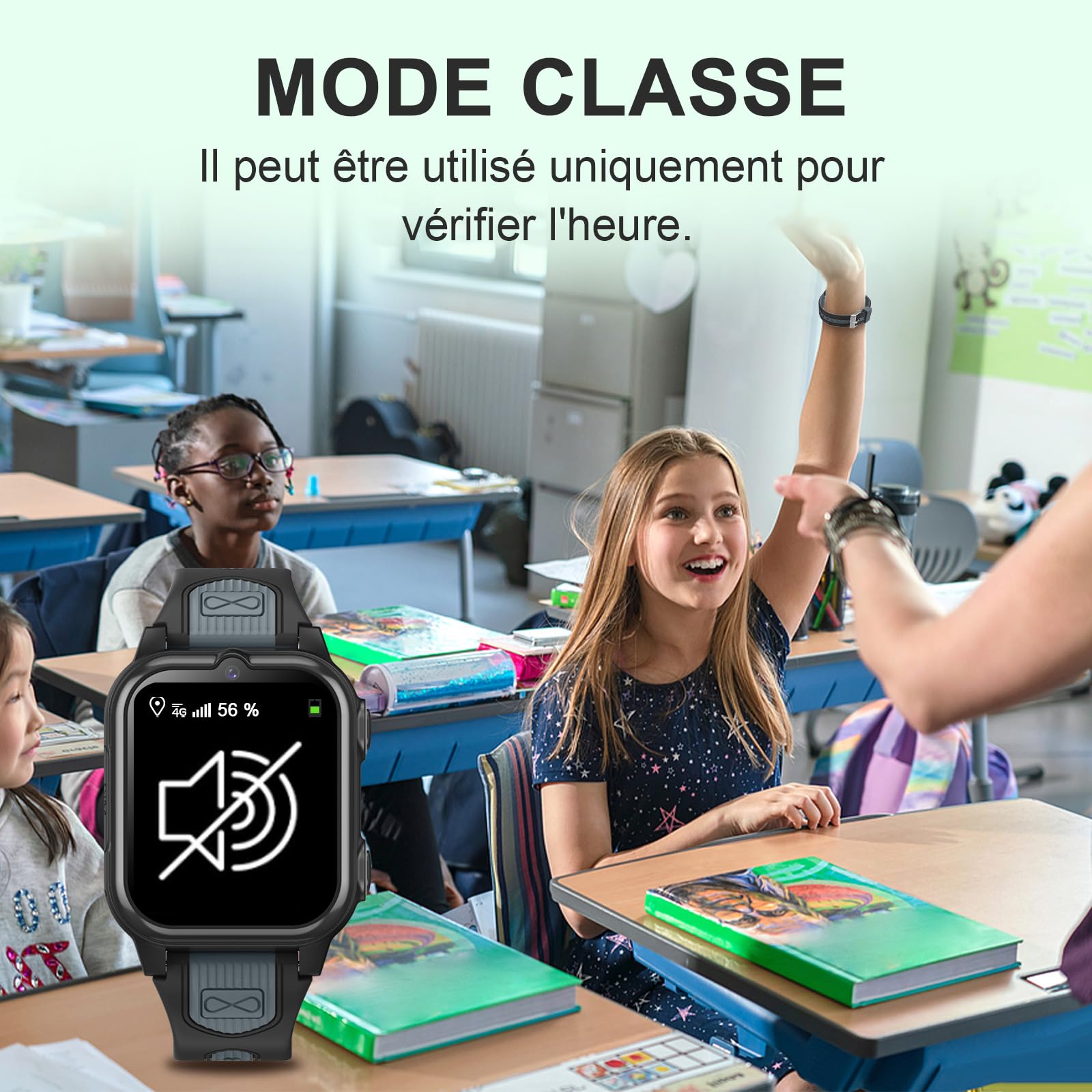 Montre Connectée Intelligente Enfant avec 4G WiFi GPS Téléphone Contrôle Parental Étanche Appels Vidéo SMS SOS Mode Cours Rejet Appels Inconnus Appareil Photo Réveil Musique pour Garçon Fille (Noir)