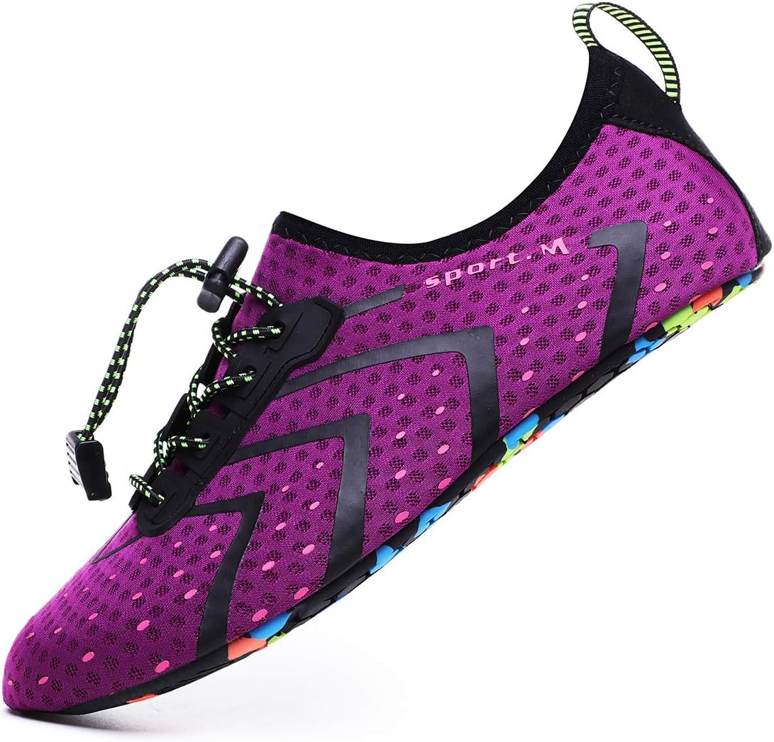 CanLeg Water Shoes Aqua Shoes Swim Shoes Beach Sports Quick Dry Barefoot for Boating Fishing Diving Surfing with Drainage Driving Yoga Upstream for Womens Mens(CL196Purple43)