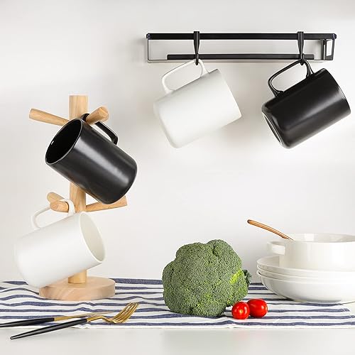 Vista 3 de ComSaf Juego de 6 tazas de café de cerámica, taza de café grande de 14 onzas, taza de té para oficina y hogar, taza de porcelana con asa