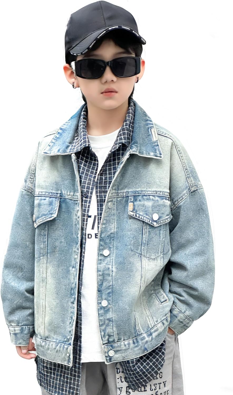 Rolanko ボーイズ デニム ジャケット クラシック ジーンズ ジャケット キッズ ギフト オーバーサイズ トラッカージャケット