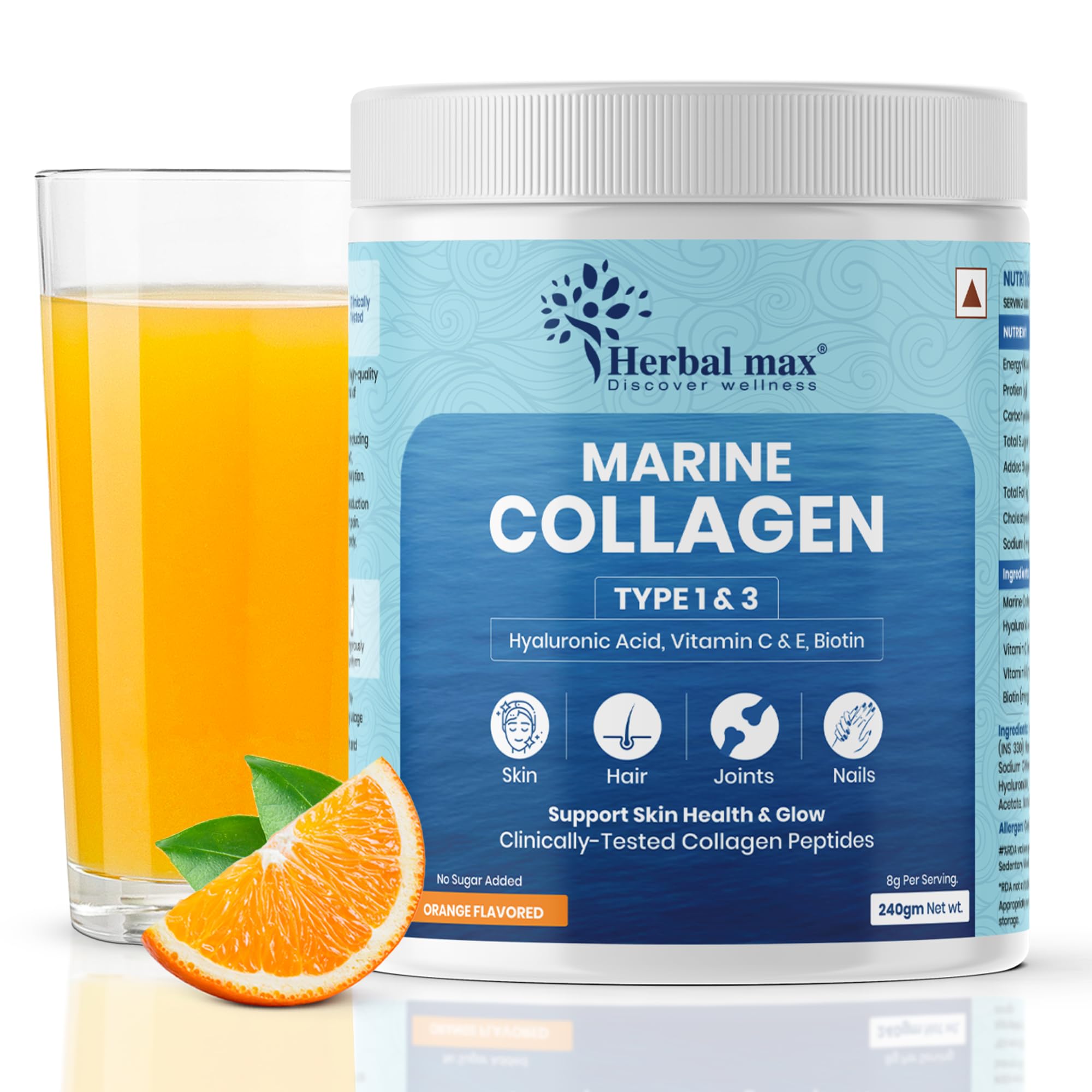 Herbal max Hydrolyzed Marine Collagen Supplement With Hyaluronic Acid, Vitamin C & E, Biotin Supports Healthy Skin, Hair, Nails, Bone & Joint | Type 1 and 3 Collagen Peptides | - 240 gm (B0DCW234K4) Amazon Price History, Amazon Price Tracker