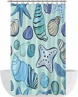 Teal Conch Coastal Shower Curtain - Water Repellent Fabric Shower Curtains Washable, Nautical Summer Beach Starfish Shell Decorative Cloth Bathroom Curtains Modern Bath Decor 36"x72"