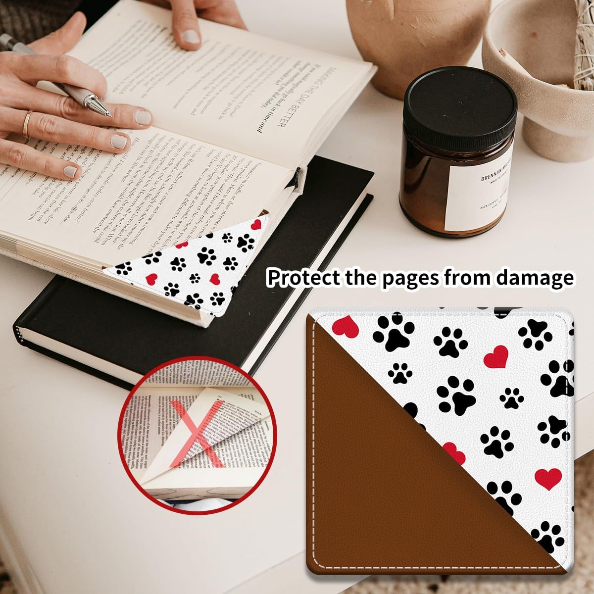 Cute Leather Bookmarks, Fun Triangle Making Corner Bookmark, Book Accessories for Reading Book Lovers, Unbreakable Page Markers for Women Men Cute Dog Paws - Image 4