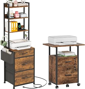 GYIIYUO 2 Wood Drawer File Cabinet with 22 Extended Desktop and Lock, 3 Drawer Tall File Cabinet with Charging Station