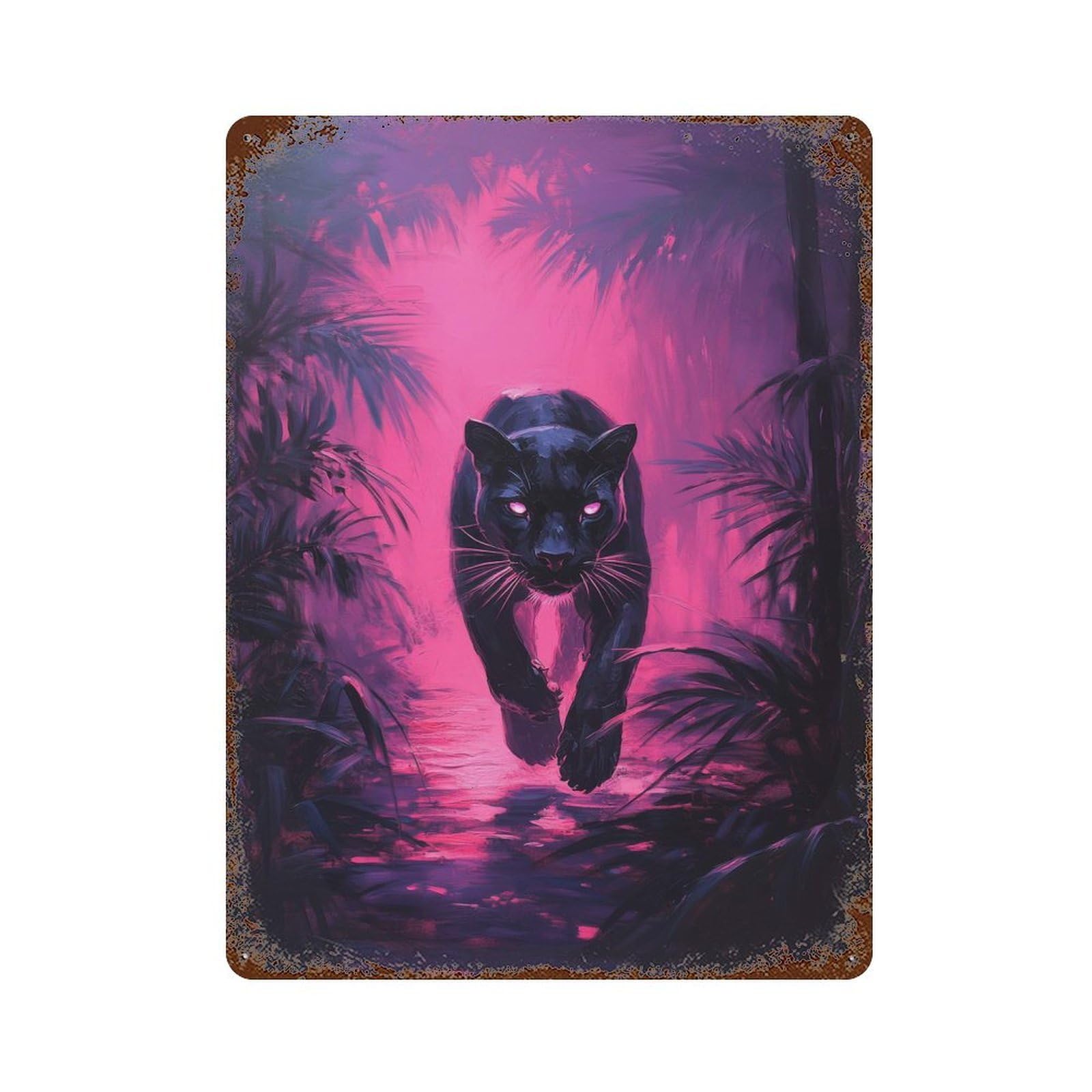 Black Panther in Neon Jungle Retro Metal Sign 15.7"x11.8", Classic Wall Plaque for Garage, Pub Or Kitchen