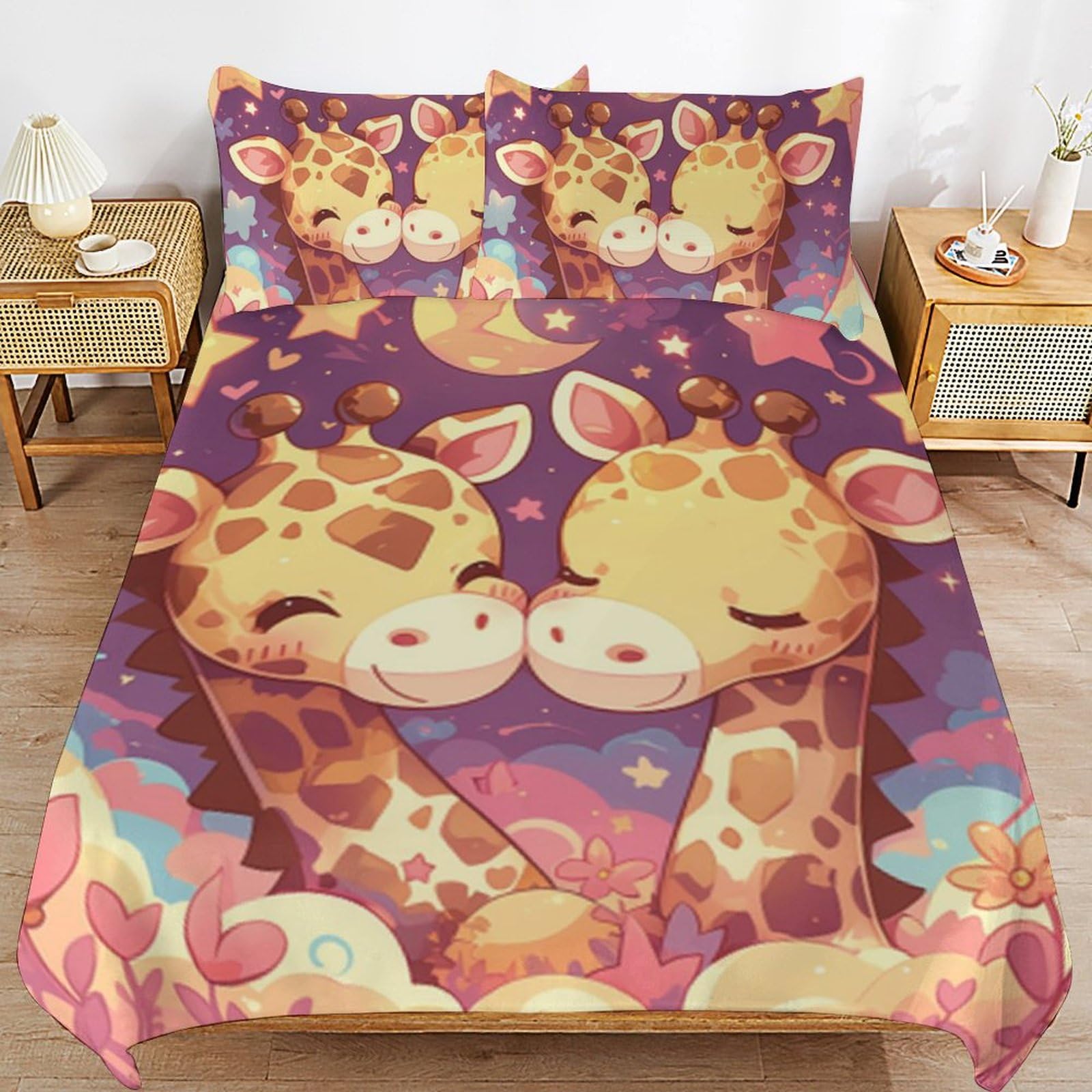 Parure de lit girafe en microfibre 110g/m² avec fermeture éclair (lot de 3)