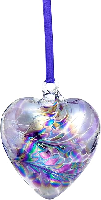 Friendship Birthstone HEART - Handmade Hanging Glass Birth Gem HEART - FEBRUARY Birthday - AMETHYST Shades - 7cm