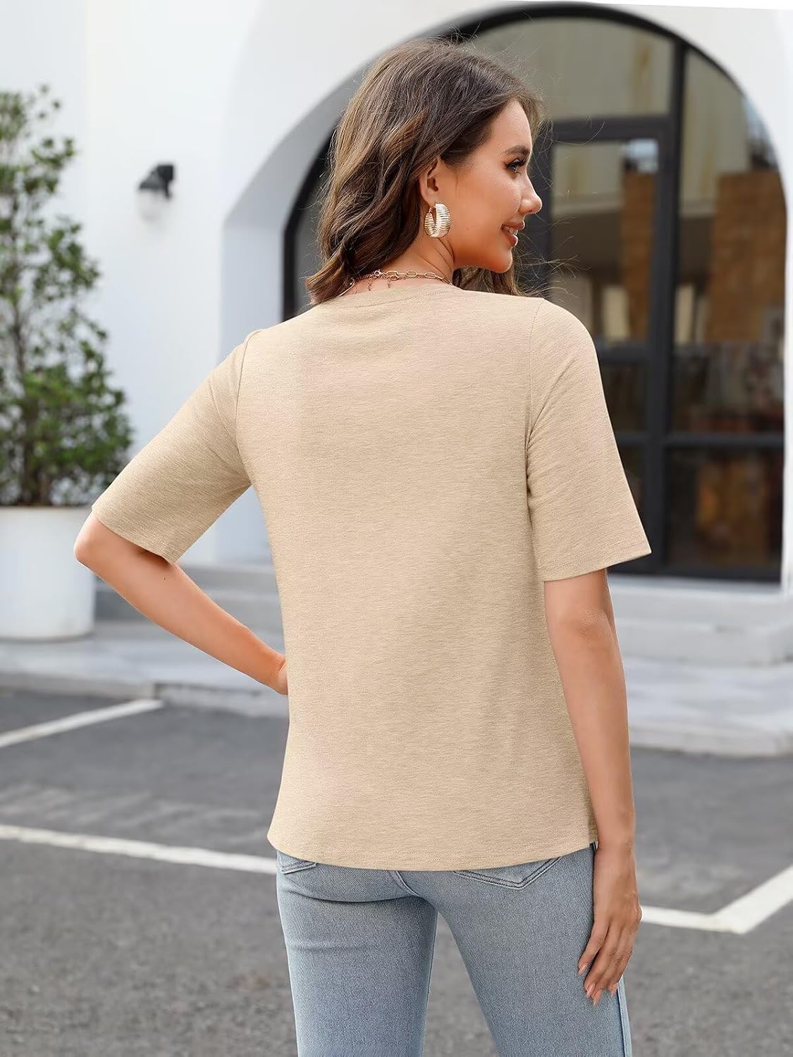 TICTICMISS Womens V Neck T Shirts Half Sleeve Tops Casual Solid Summer Tees image 5