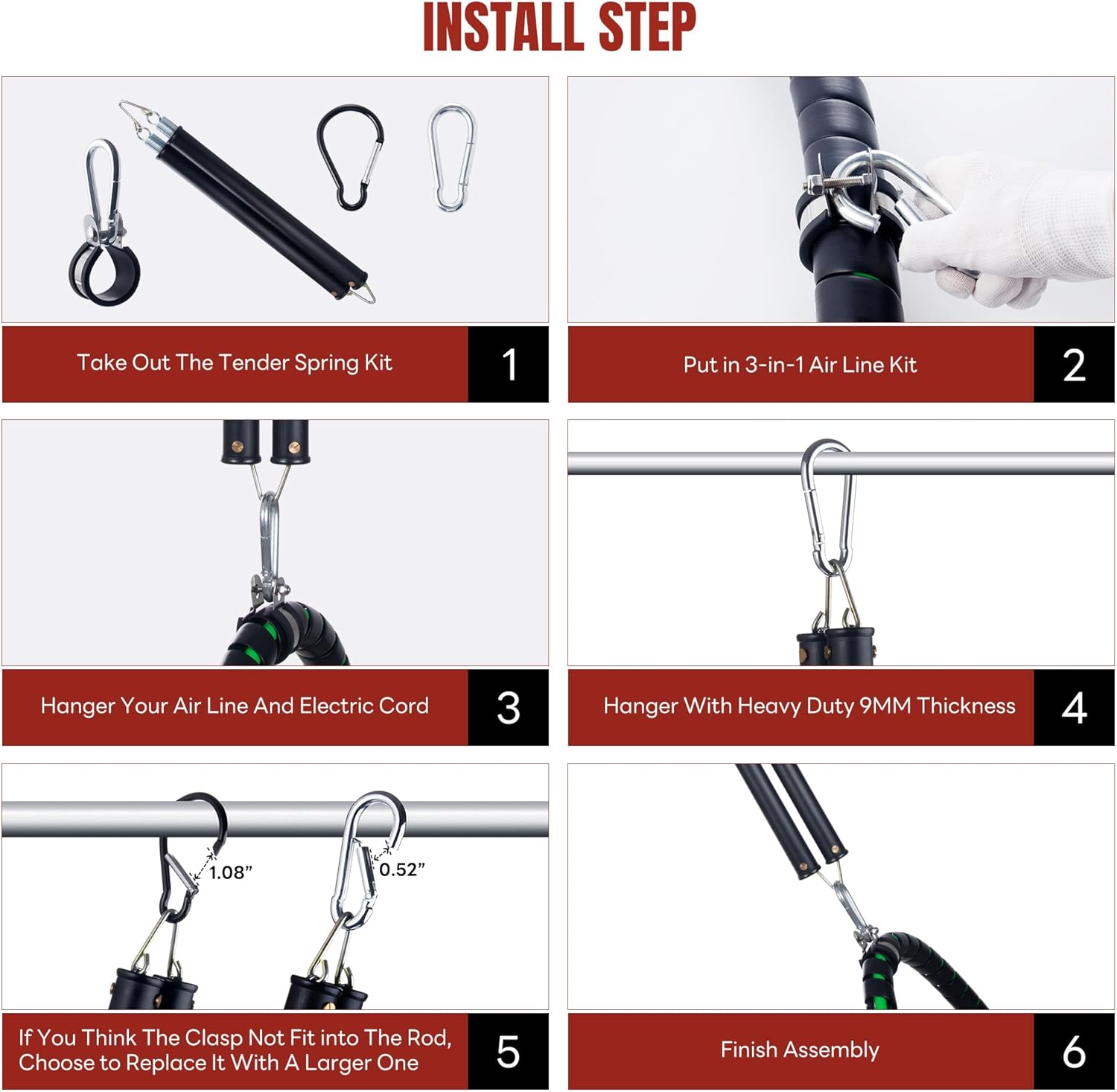 16” Double Tender Spring Kit, Dual Tender Spring for Suspending Trailer Air Line & Electric Cords, Tender Spring Assembly with Hanger Bracket for Semi Trucks Tractors Trailers - 2PCS