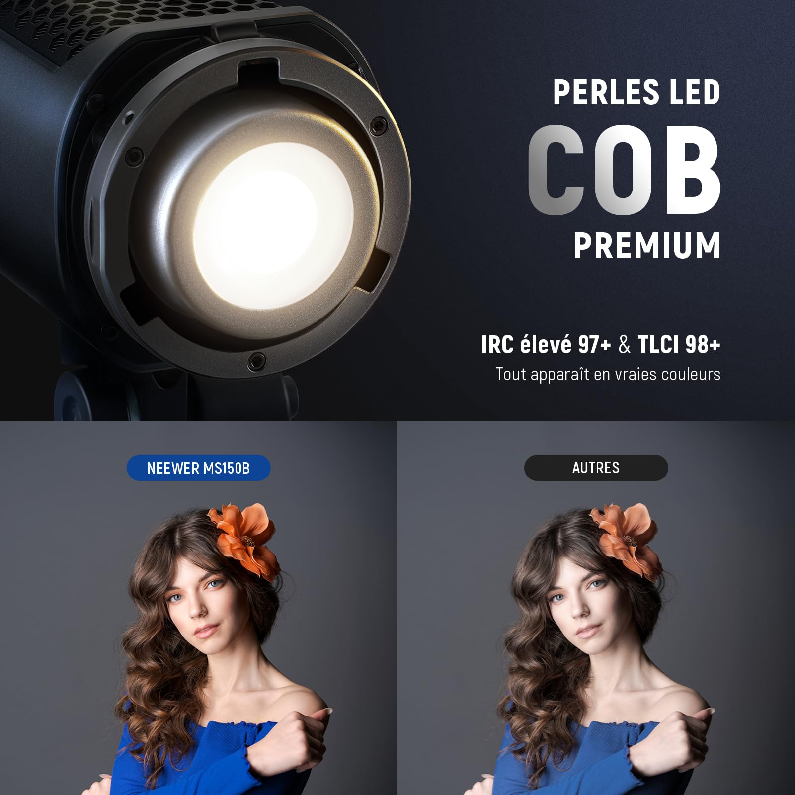 NEEWER MS150B 130W COB Video Light avec 2.4G/Application Contrôle à Distance, Bicolore Éclairage Continue LED, Monture Bowens Lumière Photo Studio