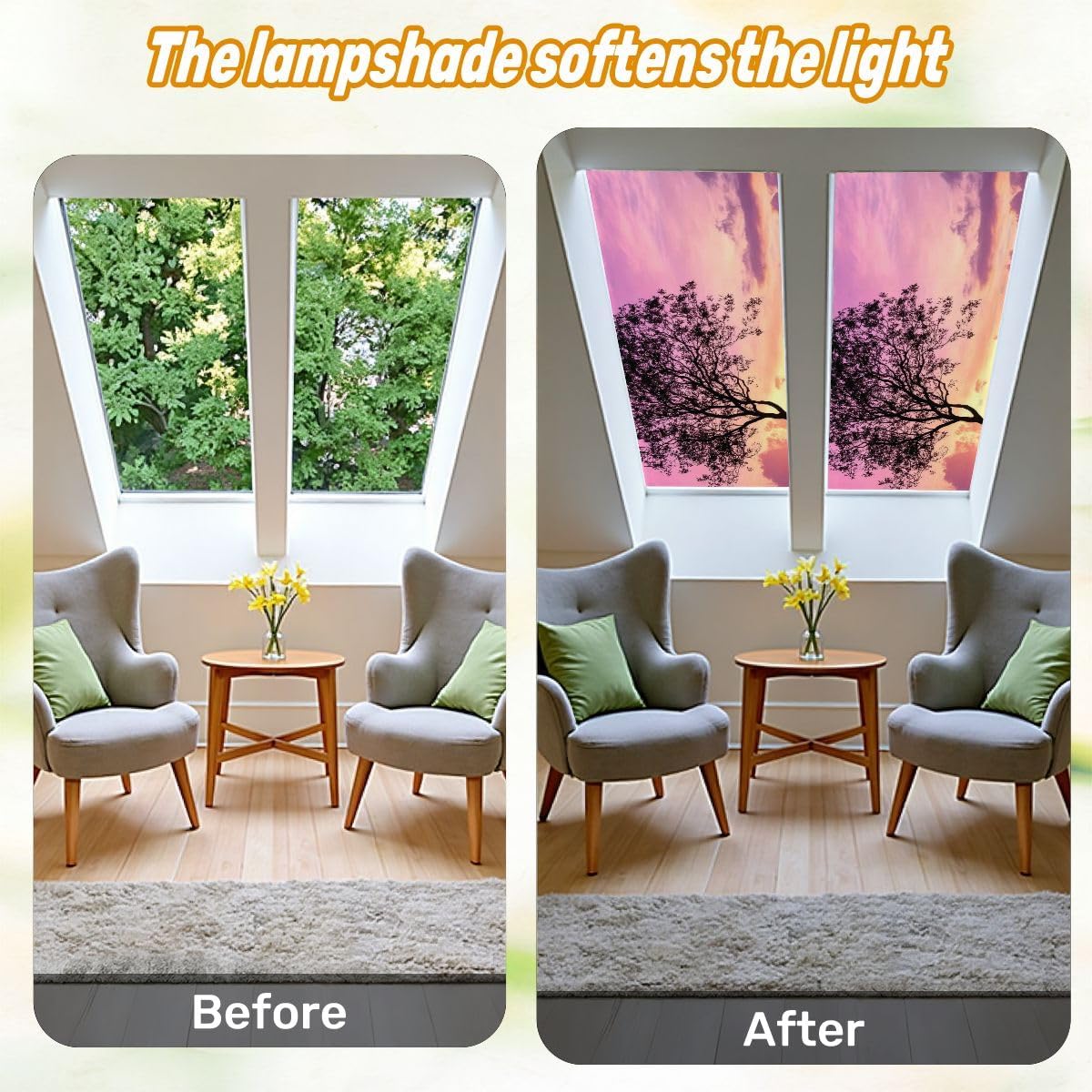 Fluorescent Light Covers for Ceiling Lights Silhouette Tree Grass Pink Purple Sky Cloud Easy to Install Magnetic Light Filter for Classroom Office Hospitals School Home Decor