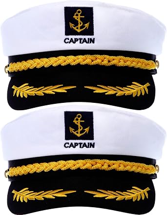 SATINIOR 2 Pcs Yacht Captain Hat Navy Sailor Cap Gold Anchor,Square Sign