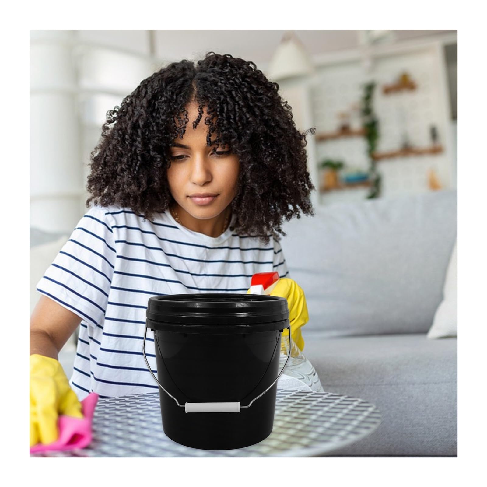 Cubos De Pintura De Plástico Cubo de plástico versátil con Tapa de 2 Piezas | Superficie lisa, diseño sin rebabas, ideal for almacenamiento de agua, hielo, arena, jardín, hogar(Yellow)