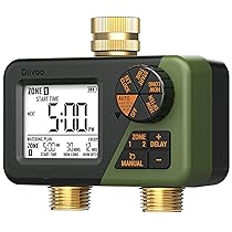 Diivoo Ottone Timer Irrigazione, Centralina Irrigazione 2 Vie con IP66 Impermeabile, Ampio Display LCD, Ritardo Pioggia e Irrigazione Manuale, Temporizzatore Irrigazione per Giardini, Prati e Patii