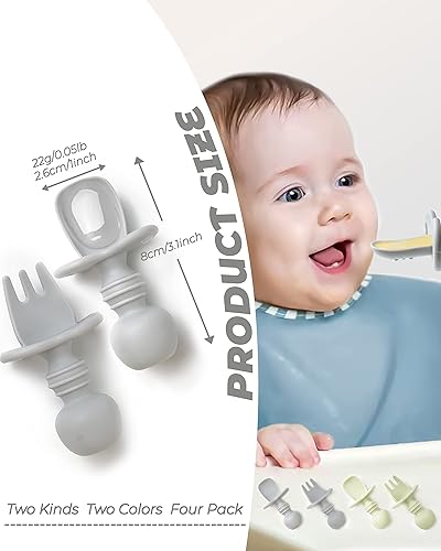 Miniatura 2 de DF DUALFERV 4 cucharas para bebé de 6 meses, cucharas de silicona para la primera etapa y tenedor para bebé, utensilios para niños pequeños para el