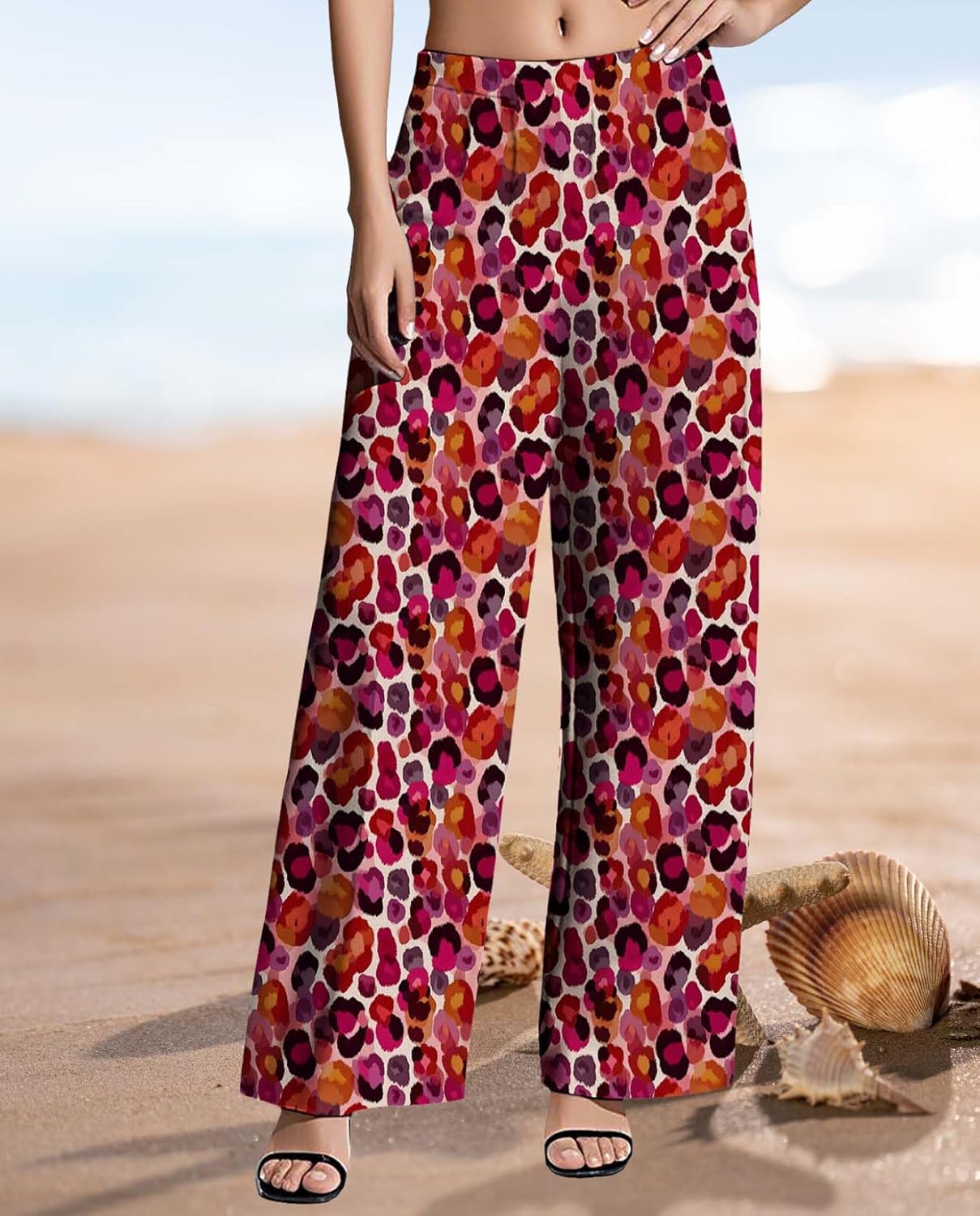 Womens Wide Leg Pants Plus Size High Waisted Pattern Print Lounge Trousers Classic Basic Comfy Work Office Pant - Image 5