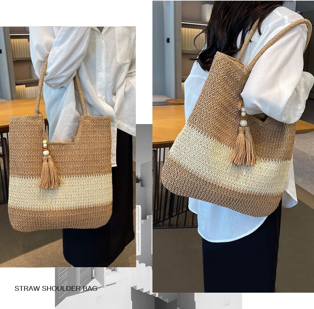 Straw Beach Bags for Women Woven Beach Tote Bag Casual Boho Large Shoulder Handbags Purse for Vacation Holiday - Image 7