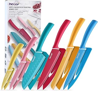 hecef Cuchillos Cocina, Juego Cuchillos Cocina Profesional de 6 Piezas Acero Inoxidable, Cuchillos Carne Afilado con Fun...