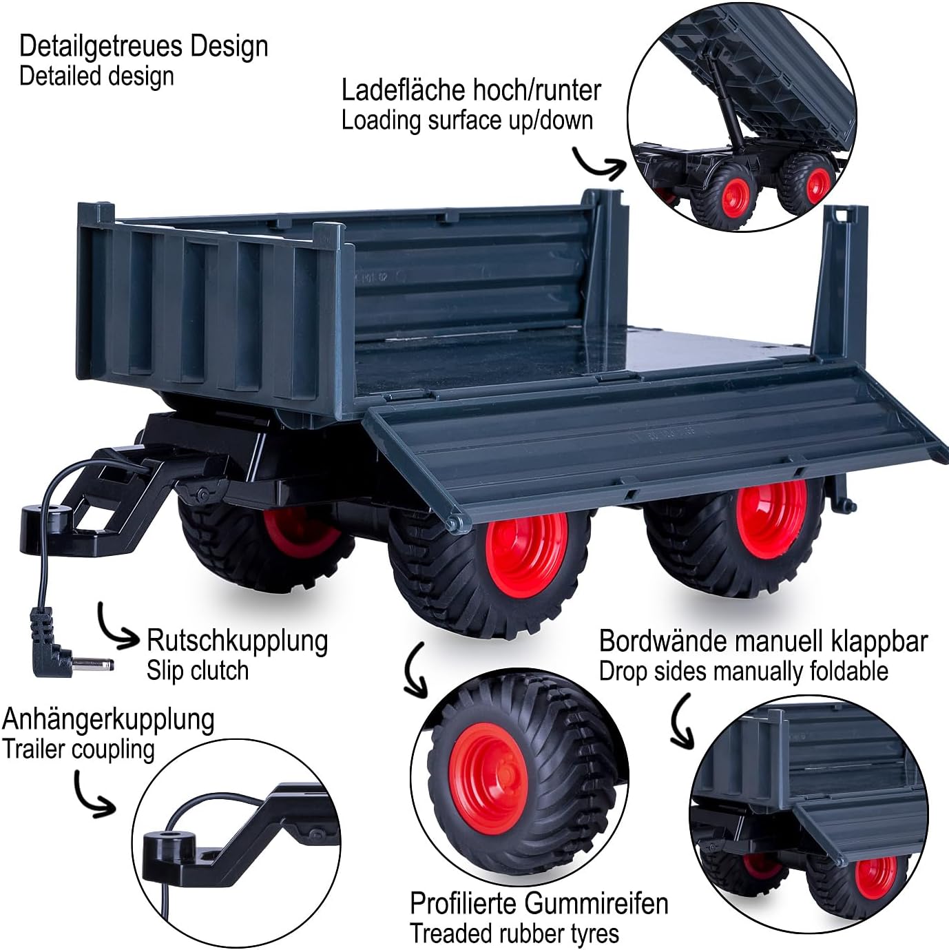 JAMARA 423265 Tipper Anthracite for RC Tractor MB-trac 1000 1:24S Plug, Agriculture Accessories, Attachment, Gift for Children image 4