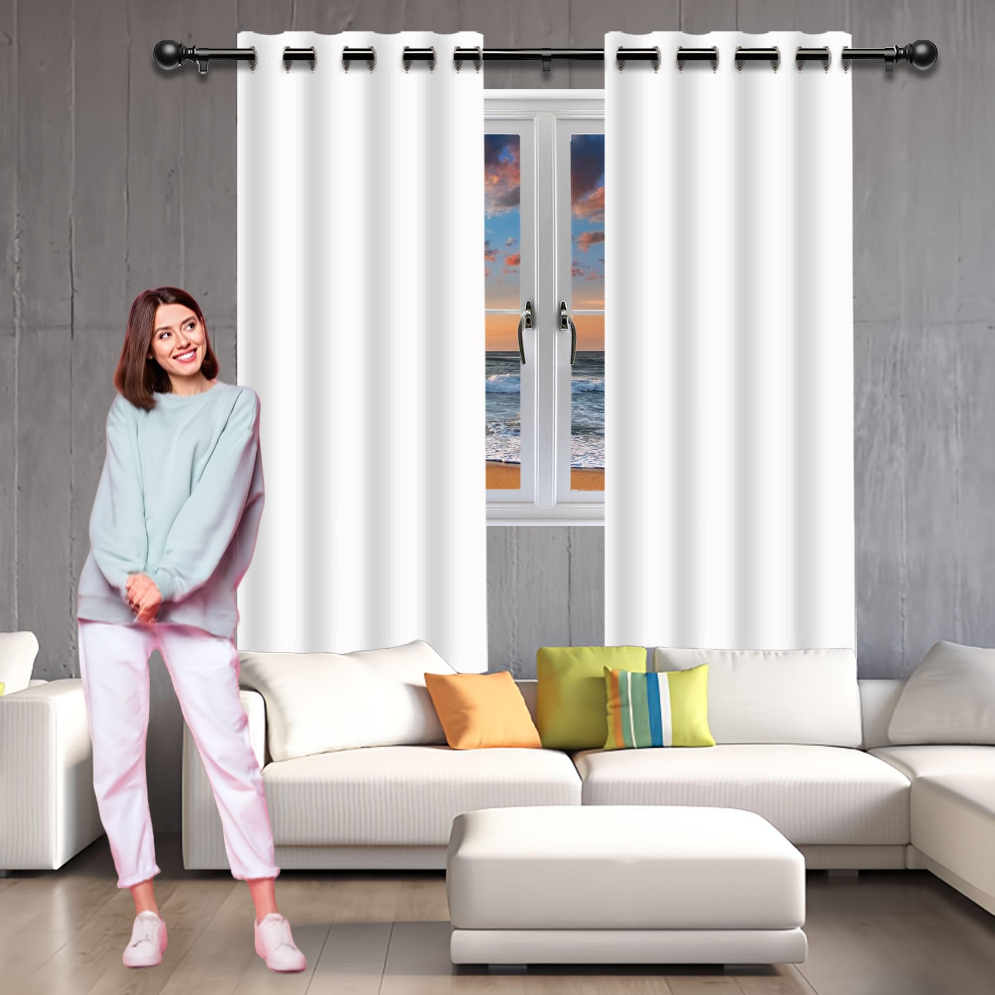 Zasłony termiczne 320 x 240 cm, nowoczesne zasłony na przelotkach, izolowane, na ciepło i zimno, można prać w pralce, białe, idealne do salonu, okna