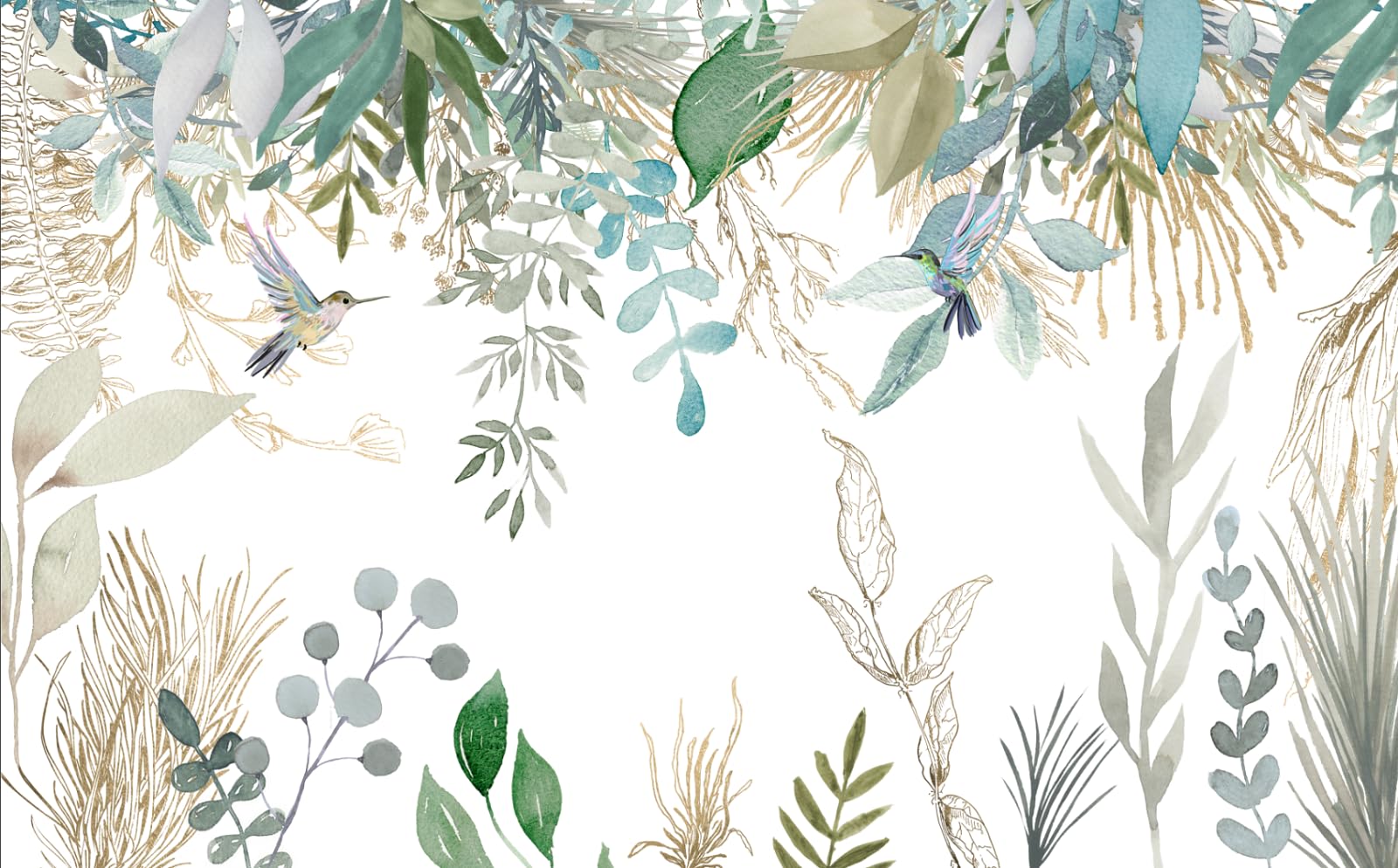MWSSEGGE Non-woven Wallpaper Plants Leaves Bird for Living Room Bedroom, Children's Room Wall Decoration (200 x 140 cm) - Image 3