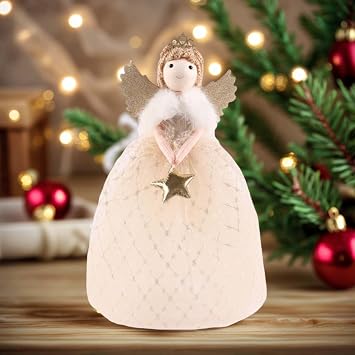 Angel Christmas Tree Topper, Angel Christmas Tree Top Ornament, Cute Fairy Topper Holiday Trees Decoration For Bedroom Living Room Office, 15x15x26cm