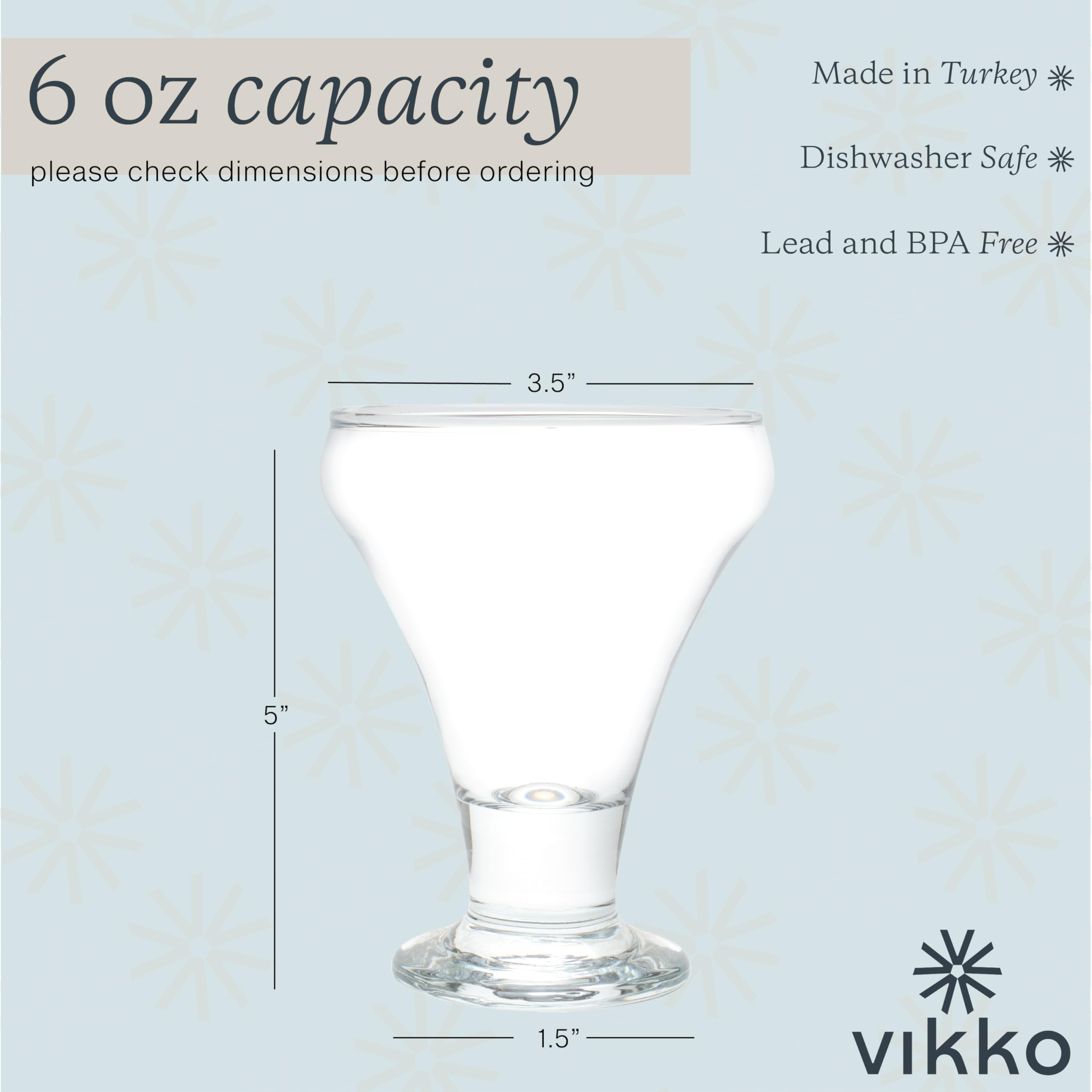 Vikko Juego de 6 copas de cóctel transparentes de 6 onzas, copas de Martini sin tallo, elegantes copas para Martini, Vodka, cóctel