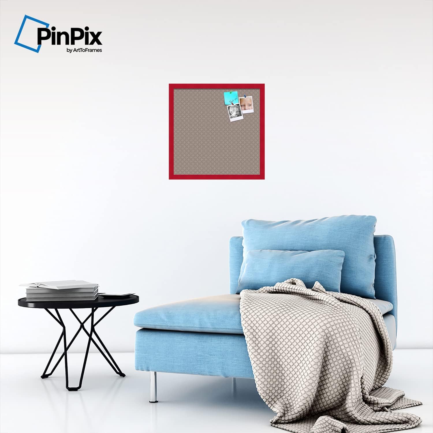ArtToFrames 20x20 Custom Cork Bulletin Board. This Seemless Circles Light Brown Pin Board Has a Fabric Style Canvas Finish, Framed in Red Stain on Beech (PinPix-492-20x20_0066-81792-YRED)
