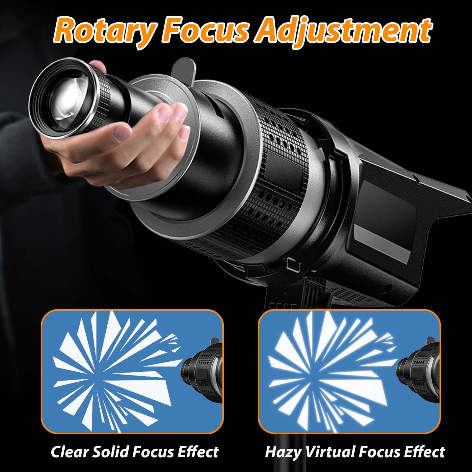 Snoot Optique Convient pour Bowens Mount, Condenseur avec 35 Gobos et 5 Filtres de Couleur, Snoot Optique pour Aputure Amaran 100DS 100XS 200DS, Godox SL60 VL150, Nanlite FS150B etc.