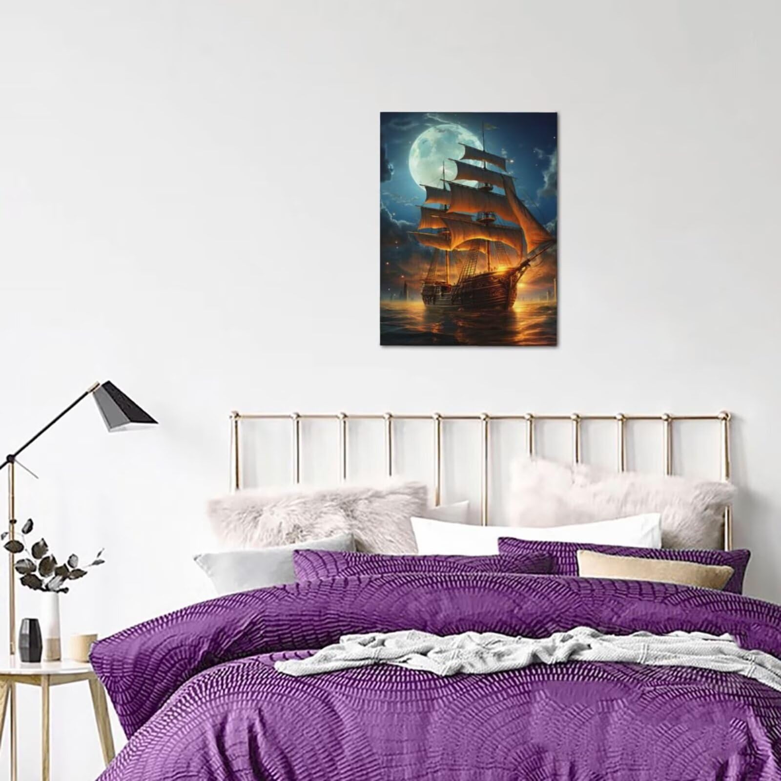 Malen Nach Zahlen Schiff, DIY Ölgemälde Malen Nach Zahlen Erwachsene Mond, Painting by Numbers Adult/Anfänger mit 6 Pinseln und Acrylfarben, für Geschenk Haus Wand Deko -(70x100 cm, Ohne Rahmen) MK281