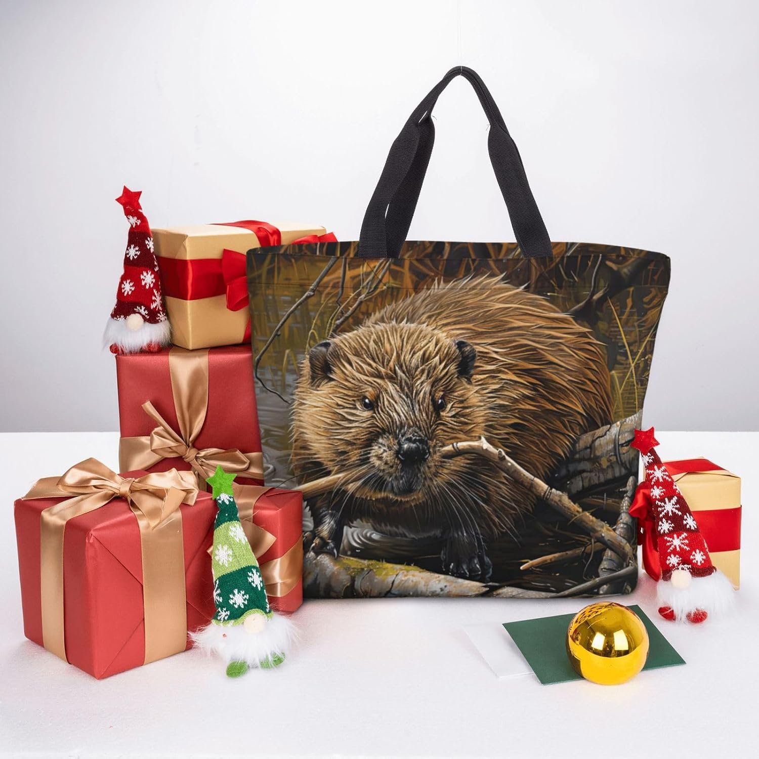 Beaver Working Print Eco-Friendly Tote Lightweight Grocery Bag Daily Commuting Travel Beach Gym Use