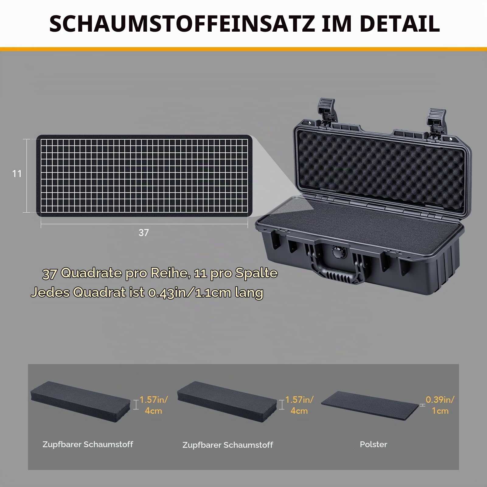 Lykus HC-4220 Wasserdicht Koffer mit Schaumstoff, Innengröße 41x12x10,8cm