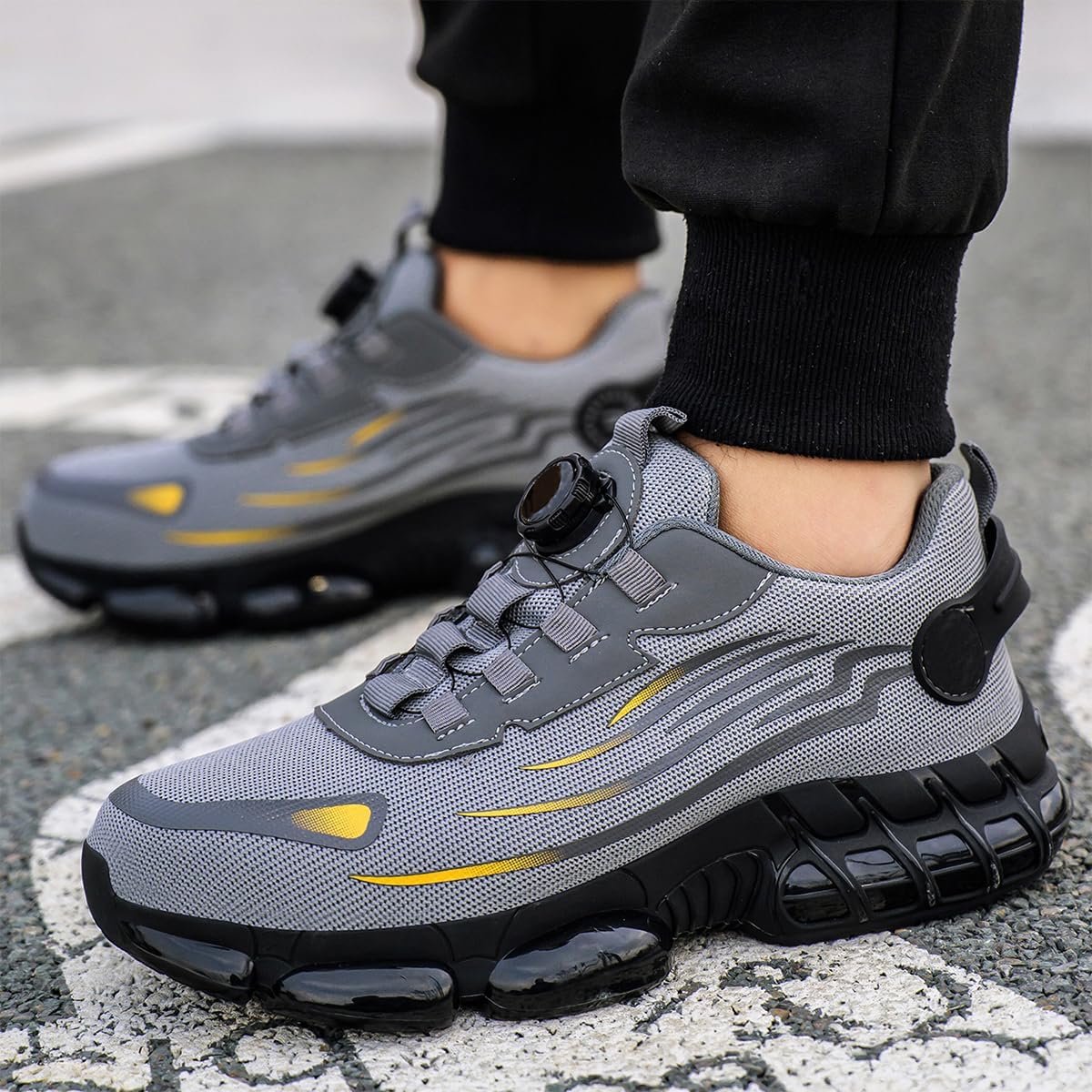 GLYGML Steel Toe for Men Work Sneakers Industrial & Construction Work Safety Shoes Puncture-Resistant Non-Slip Waterproof Lightweight Comfortable Gray US 10 - Image 2