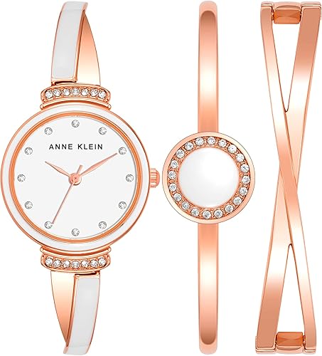Anne Klein - Juego de reloj y pulsera de mujer con detalles de cristal de primera calidad