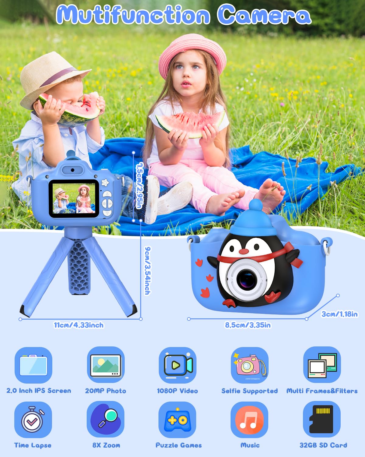 Appareil Photo Enfant DIAMOOKY - 1080P HD - 32GB Carte Incluse - 3 Jeux - Cadeau 3-12 Ans