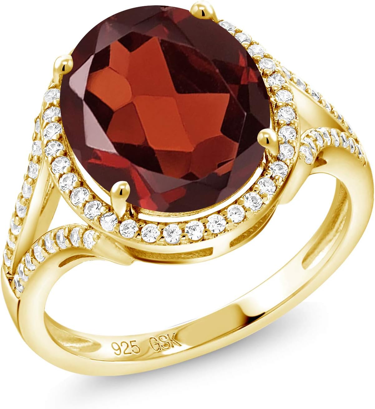 Gem Stone King 4-6 Cttw Oval Gemstone Birthstone Halo Engagement Ring for Women | 18K Yellow Gold Plated Silver | Oval 12X10MM | Wedding Anniversary Promise Ring For Women | Available In Size 5-9