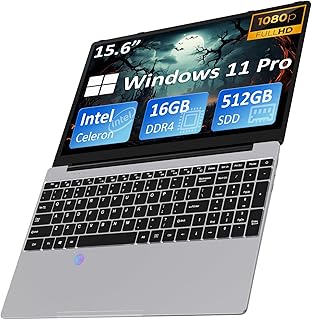 Laptop Computer with 16GB DDR4 512GB SSD, Intel Celeron N5095 Up to 2.9 GHz, 15.6" FHD IPS LCD, BK, Fingerprint Unlock, Cooling Fan, Webcam, Dual Speakers, Mini HDMI, USB-A x 2, Windows 11 Pro