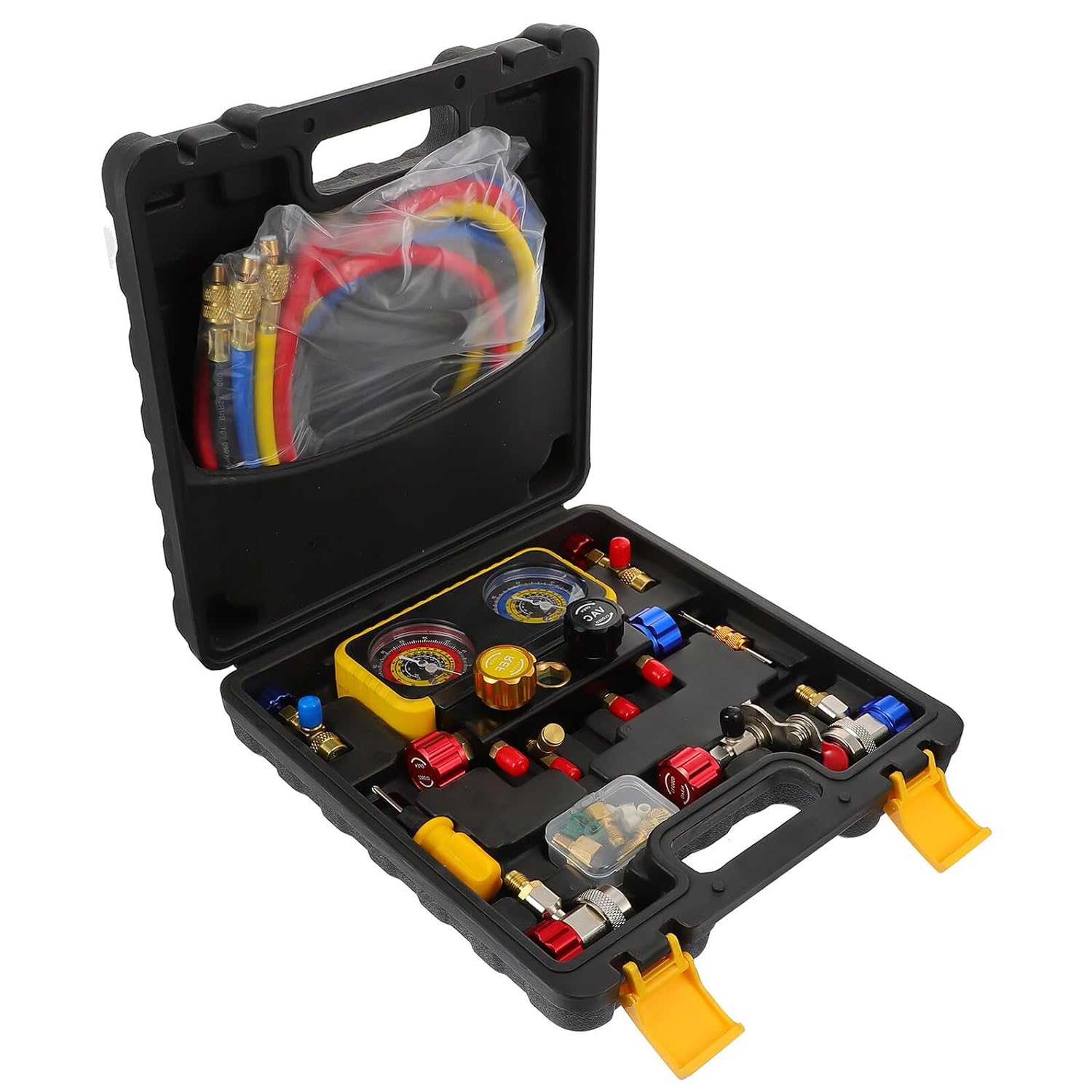 R410a R32 R134a 4-Way Refrigeration Manifold Gauge Set with Hoses Universal Ac Diagnostic Kit for Automotive Air Conditioning Service Random Color