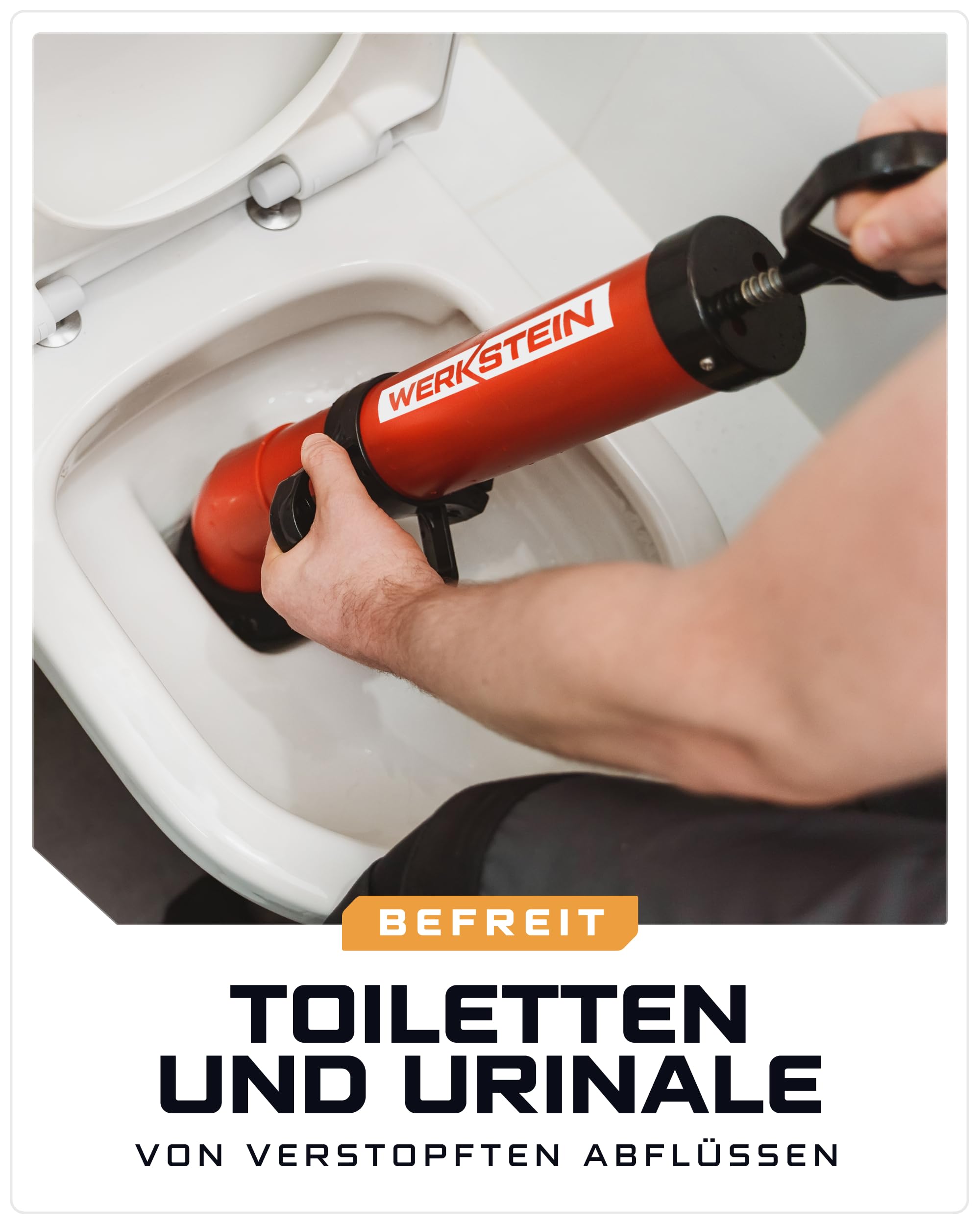 WERKSTEIN Rohrreinigungspumpe I Hochdruck Abflussreiniger zur schnellen und effektiven Rohrreinigung in Bad, Küche und WC I Made in Germany I Rohrreiniger Abflussreiniger Pumpe Rohrreiniger Druckluft