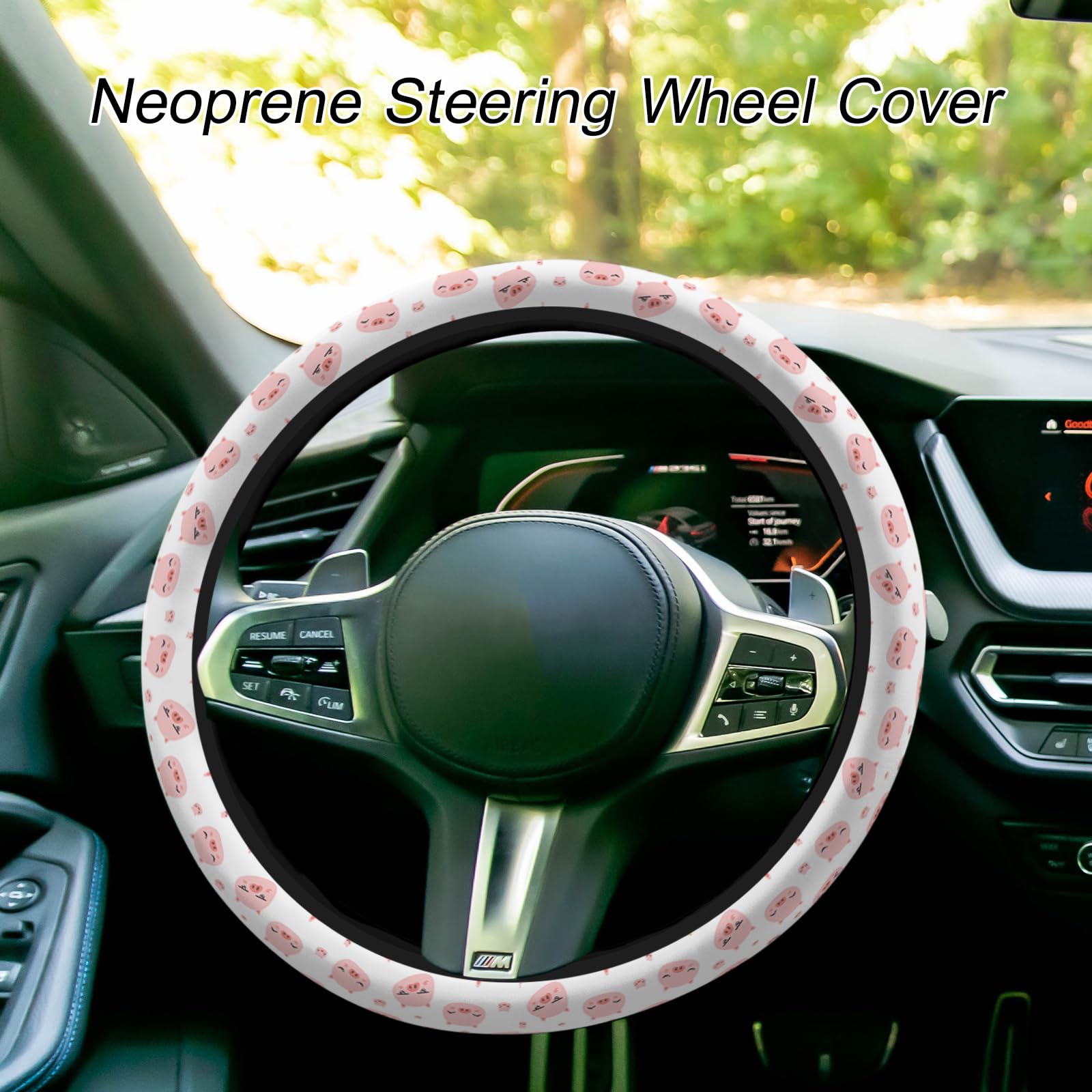 Coprivolante Cute Pig 38 Cm: Motivo Maiale Rosa In Neoprene, Impugnatura Morbida Per Auto