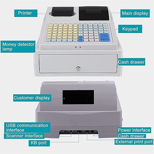 Miniatura 4 de Caja registradora electrónica,Caja registradora eléctrica de 81 teclas con cajón,Teclado plano e impresora térmica,Caja registradora comercial LED