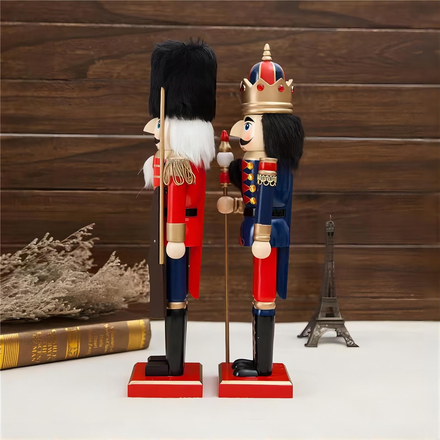 2PC Nutcracker Figures Set of 15 Inch Christmas Decorative, Nutcracker Puppet Wooden Pure Hand-Painted Nutcracker, Festive Collectible Puppet Toy Kids Gifts Christmas Decorations (15Inch-BB)