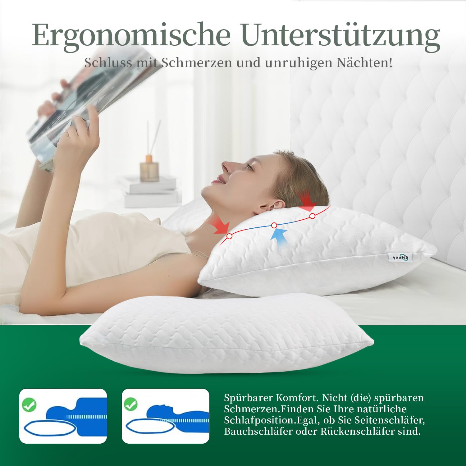 CHxxy Geschredderte Kopfkissen aus Memory Foam, ergonomisches Schlafkissen