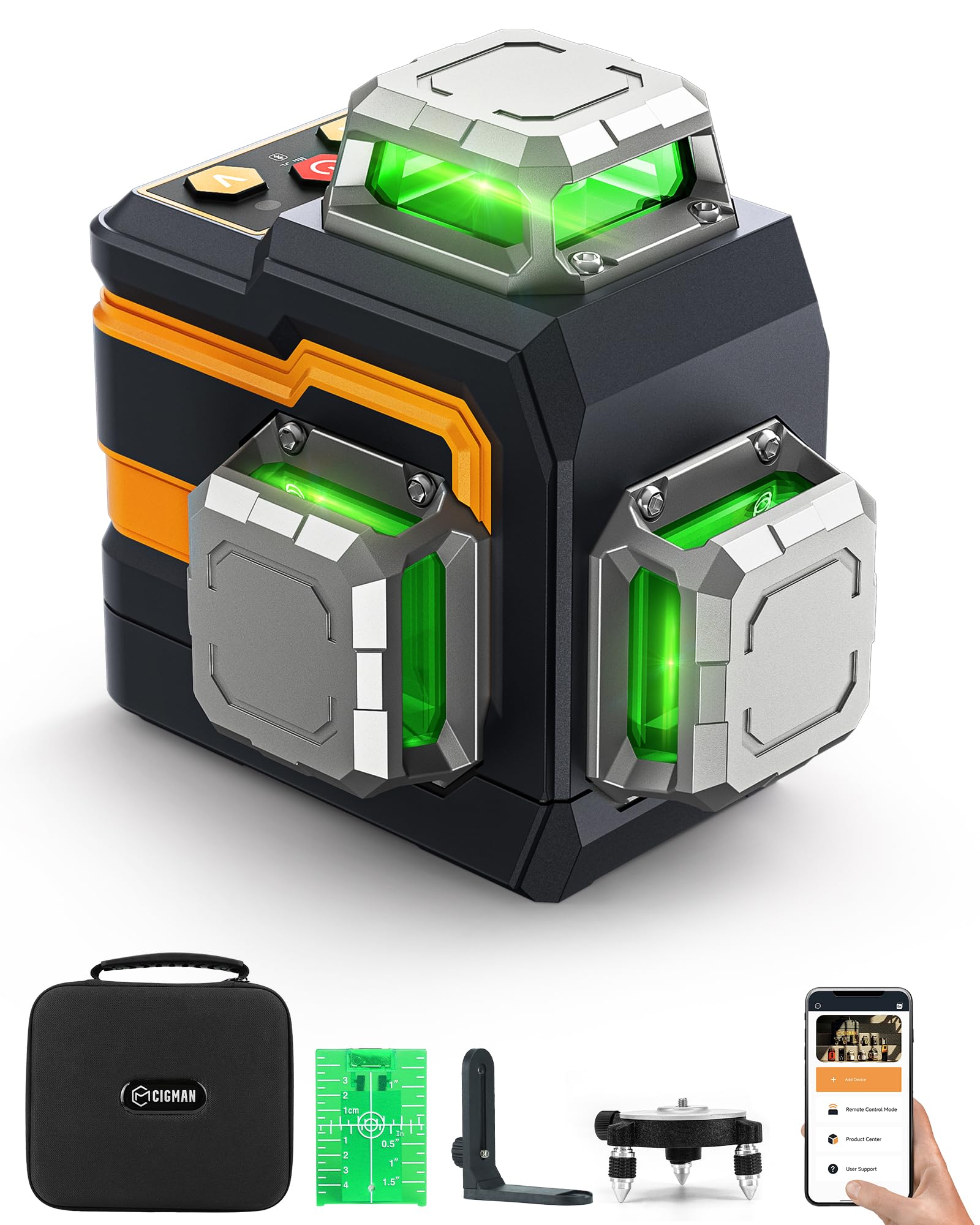 Livella Laser Autolivellante 3x360°, CIGMAN Controllo di APP Intelligente Livello Laser, con Batteria al Litio Ricaricabile Typ-C, 3D Linea a Croce Orizzontale/Verticale, Base Magnetico, (CM-S01)