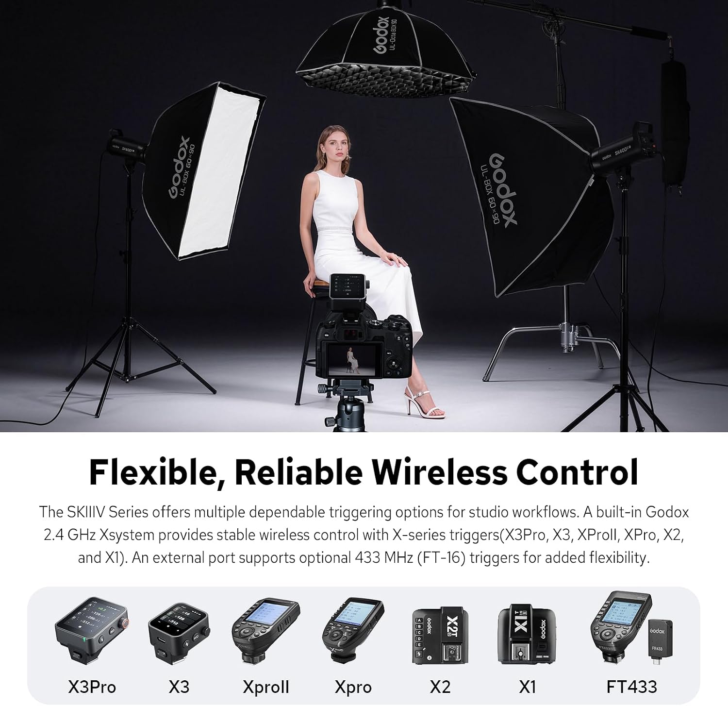 Godox SK400IIIV SK400III-V Studio Flash Strobe, SK400III V 400Ws Monolight, Bowens Mount, Wireless X System, LED Modeling Lamp, 0.1-1.5s Recycle, GODOX SK 400 III V Strobe Light for Photography - 110V