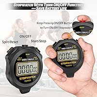 Vista 3 de Digital Simple Stopwatch, 1/30 Lap Basic Stopwatch, No Bells, No Clock, No Alarm, Silent, Child Friendly, ON/Off for Swimming Coaches Kids