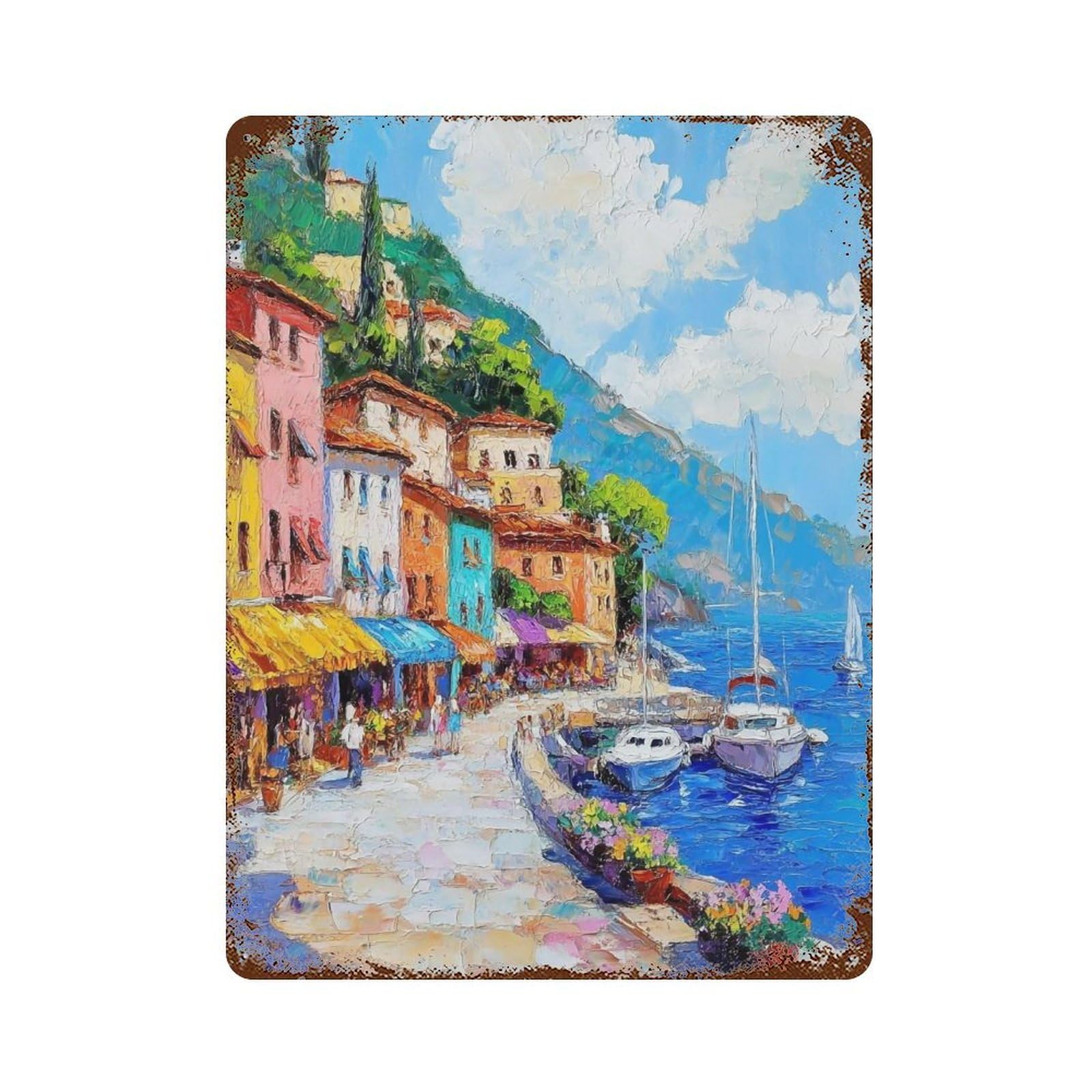 HDURYEYRYY Sunny Coastal Village Quay 04 Wall Retro Iron Vintage Art Metal Tin Sign Poster Modern Home Cofffee Club Art Bar Shop Decor 40x30cm